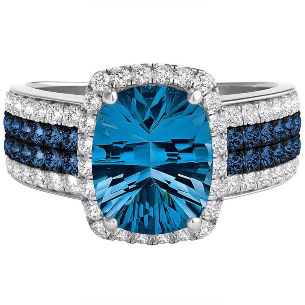 London blue topaz & 3/4 ct. tw. diamond ring in 14k white gold